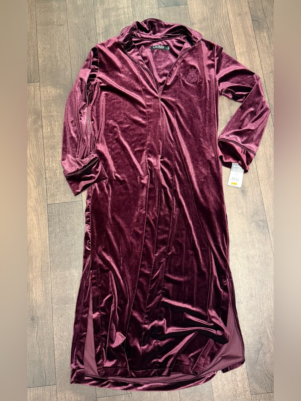 NWT Lauren Ralph Lauren velvet Plum Full Zip Robe womens size small regal
